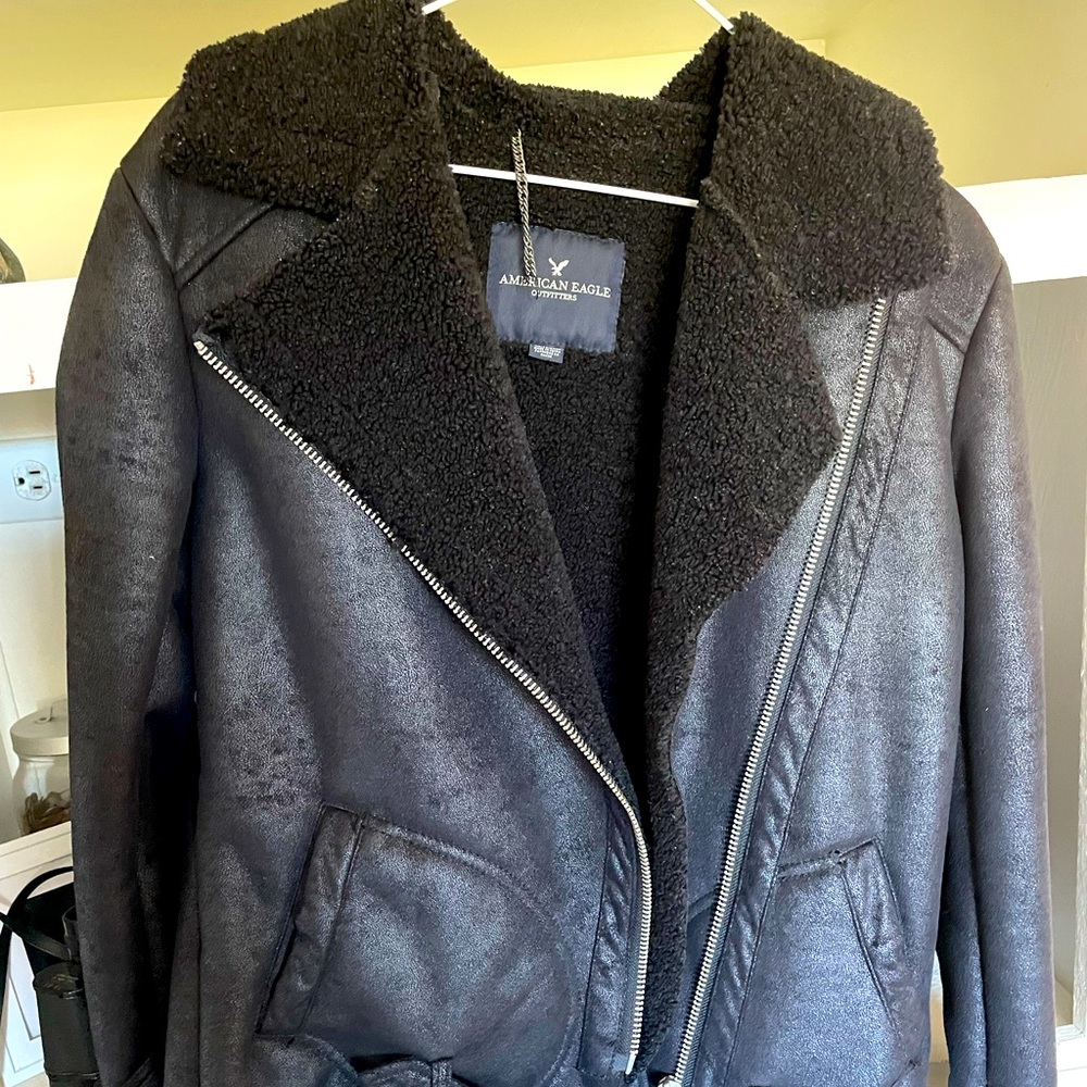 Abercrombie moto jacket black Sherpa.
